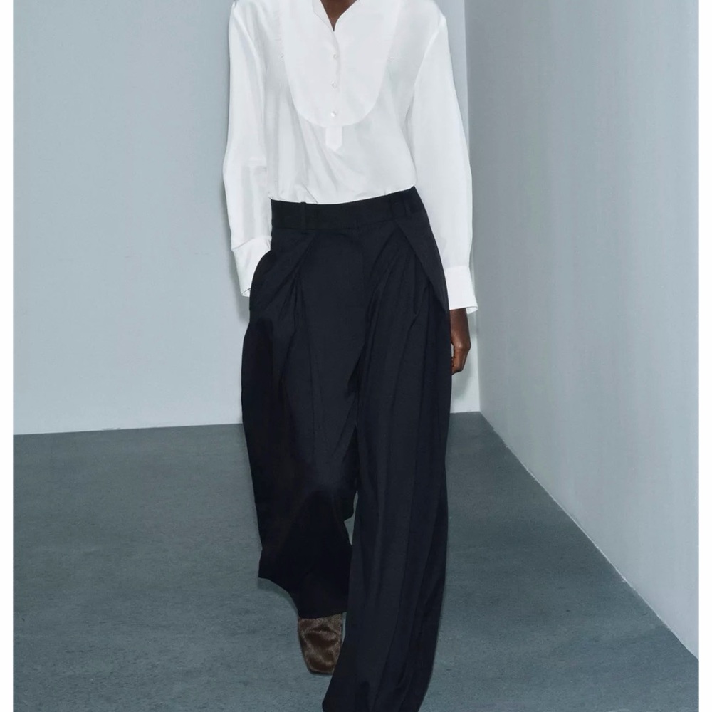Zara Black Wide-Leg Pleated Trousers - Picture 4 of 4